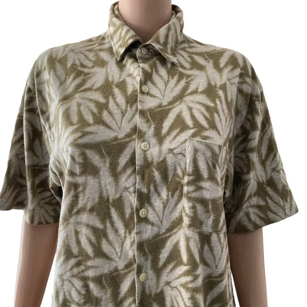Zegna Sport Shirt Mens Small Brown White Pot Leaf Button Front Hawaiian